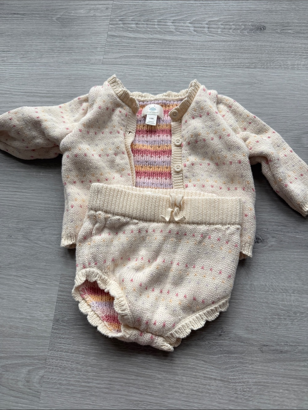 Cream & Pink Knit Baby Cardigan and Bloomers Set